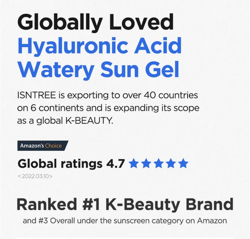 Isntree Hyaluronic Acid Watery Sun Gel SPF50+ PA++++
