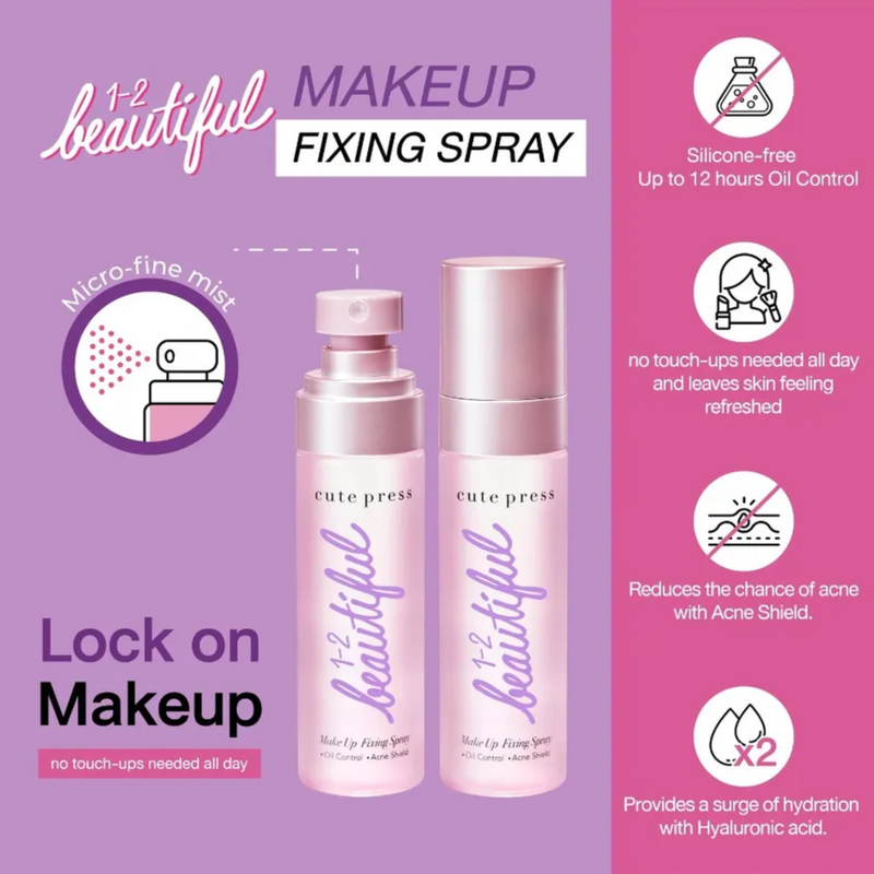 Cute Press 1-2 Beautiful Makeup Fixing Spray | Oil Control & Acne Shield | 60 ml