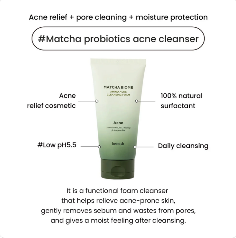 Heimish Matcha Biome Amino Acne Cleansing Foam | Low pH Amino Acid Cleanser | 150 g