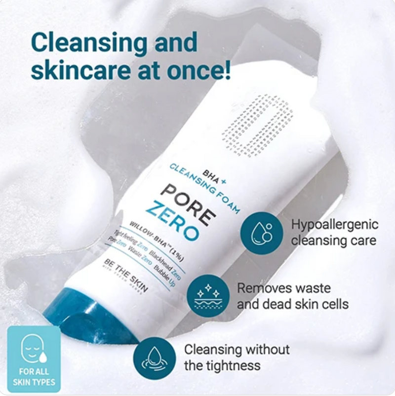 BE THE SKIN BHA+ Pore Zero Cleansing Foam | Willow-BHA™ Purifying Cleanser | 150 g