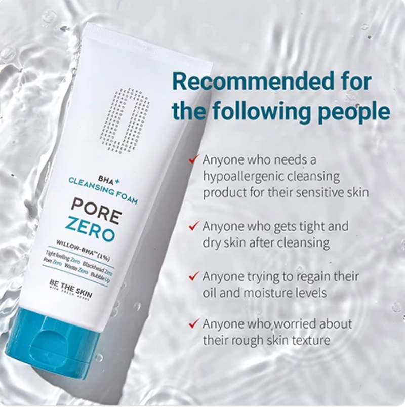 BE THE SKIN BHA+ Pore Zero Cleansing Foam | Willow-BHA™ Purifying Cleanser | 150 g