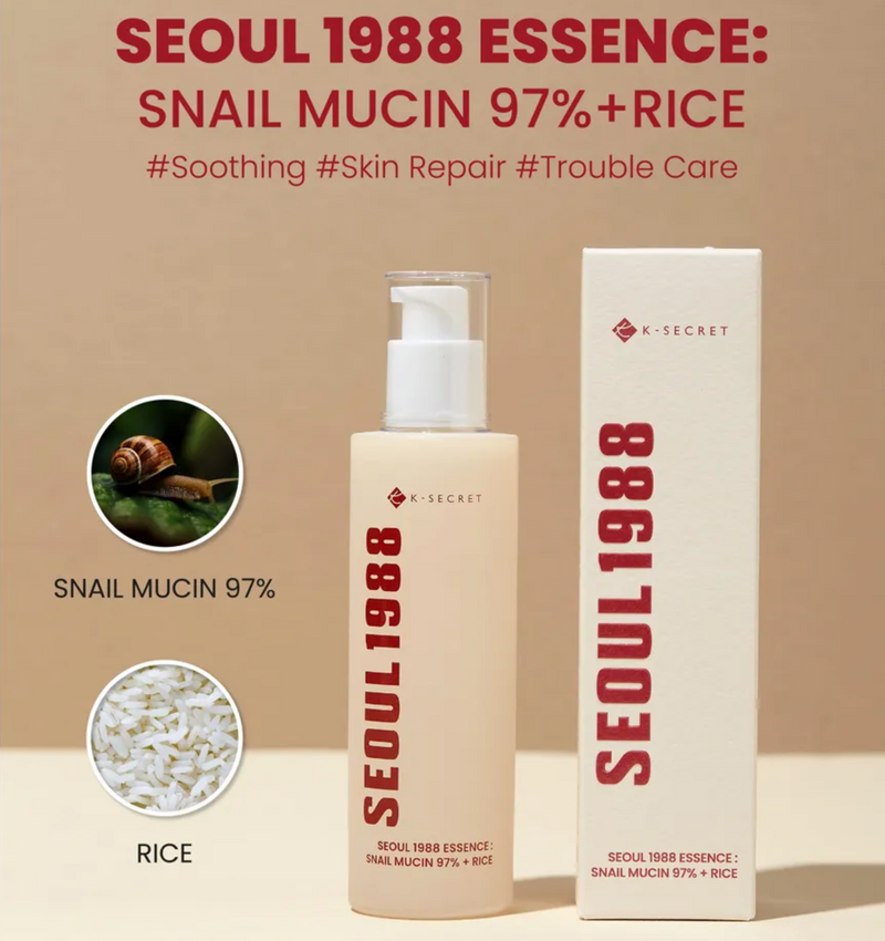 KSECRET Seoul 1988 Essence: Snail Mucin 97% + Rice | Repair & Brightening Essence | 100ml