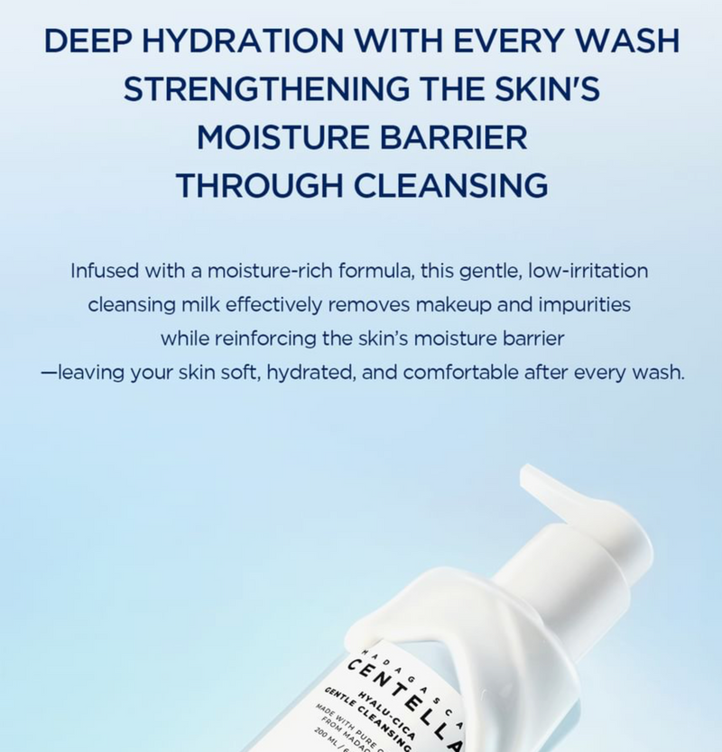 SKIN1004 Madagascar Centella Hyalu-Cica Gentle Cleansing Milk | Hydrating Makeup Remover & Cleanser | 200ml