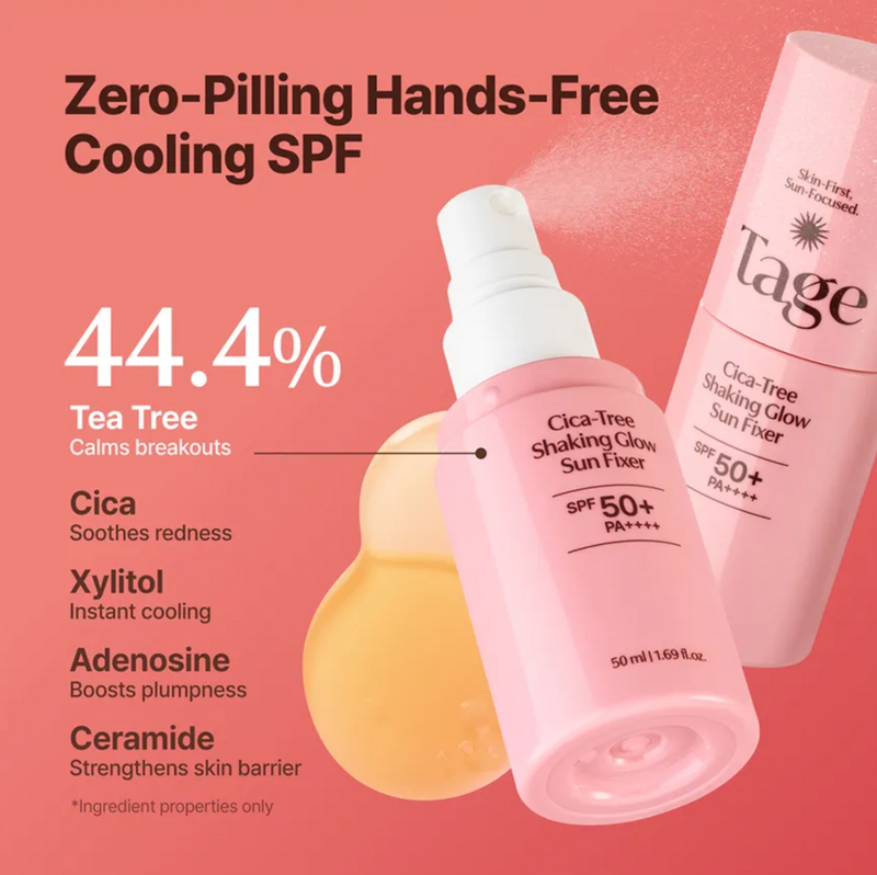 Tage Cica-Tree Shaking Glow Sun Fixer SPF50+ PA++++ | Makeup Setting Spray Sunscreen | 50ml