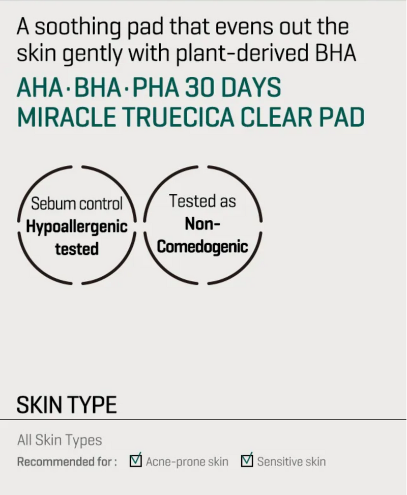 SOME BY MI AHA·BHA·PHA 30 Days Miracle Truecica Clear Pad (70 Pads / 125ml)