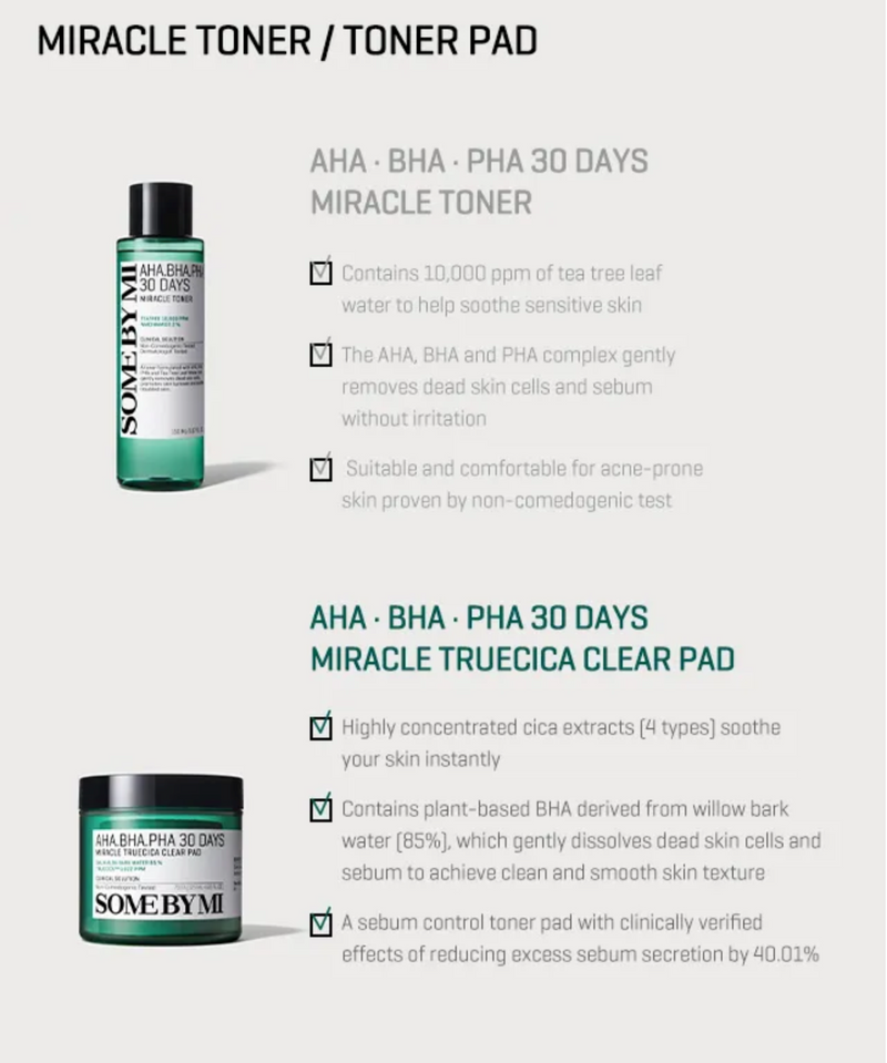 SOME BY MI AHA·BHA·PHA 30 Days Miracle Truecica Clear Pad (70 Pads / 125ml)