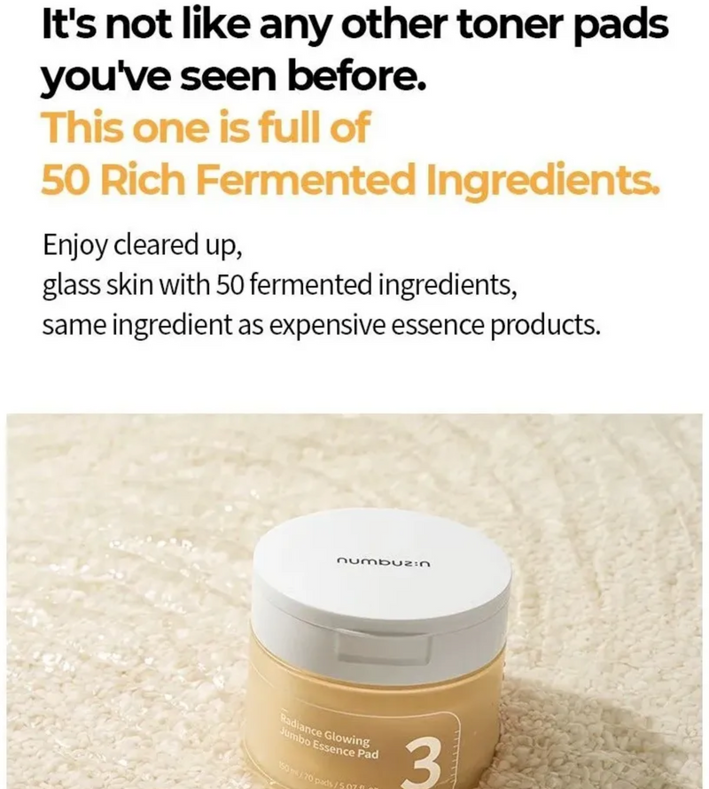 Numbuzin No.3 Radiance Glowing Jumbo Essence Pad (70 Pads / 150ml)